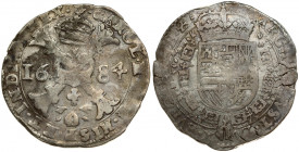 Spanish Netherlands BRABANT 1 Patagon 1684 Antwerp. Charles II (1665-1700). Averse: Crowned shield of Philip IV in fleece collar. Reverse Legend: …DVX...