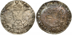 Spanish Netherlands BRABANT 1 Patagon 1685 Brussels. Charles II(1665-1700). Averse: St. Andrew's cross; crown above; fleece below; divides date. Rever...