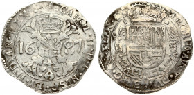 Spanish Netherlands FLANDERS 1 Patagon 1687 Charles II(1665-1700). Averse: St. Andrew's cross; crown above; fleece below; divides date. Reverse: Crown...