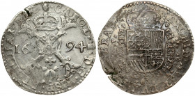 Spanish Netherlands BRABANT 1 Patagon 1694 Antwerp. Charles II (1665-1700). Averse: Crowned shield of Philip IV in fleece collar. Reverse Legend: …DVX...