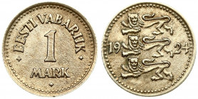 Estonia 1 Mark 1924 Averse: Three leopards left divide date. Reverse: Denomination. Edge Description: Milled. Nickel-Bronze. KM 1a