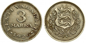 Estonia 3 Marka 1926 Averse: National arms within wreath. Reverse: Denomination; date below. Nickel-Bronze. KM 6