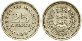 Estonia 25 Senti 1928 Averse: National arms wreath surrounds. Reverse: Denomination above date. Nickel-Bronze. Scratches. KM 9