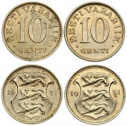 Estonia 10 Senti 1931 Averse: National arms divide date. Reverse: Denomination. Edge Description: Plain. Nickel-Bronze. KM 12. Lot of 2 Coins