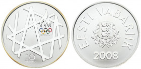 Estonia 10 Krooni 2008 Olympics. Averse: Arms. Reverse: Torch and geometric patterns. Silver. KM 48. With box; capsule & Certificate