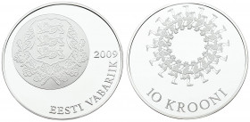 Estonia 10 Krooni 2009 Song and Dance Festival. Averse: National Arms. Reverse: Circle of dancers. Silver. KM 51. With box; capsule & Certificate