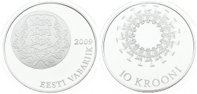 Estonia 10 Krooni 2009 Song and Dance Festival. Averse: National Arms. Reverse: Circle of dancers. Silver. KM 51. With Certificate