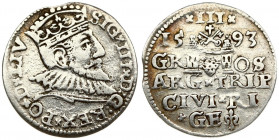 Latvia 3 Groszy 1593 Riga. Sigismund III Vasa (1587-1632). Averse: Crowned bust right (LIV). Reverse: Value; divided date; symbols and two-line inscri...