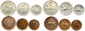 Lithuania 10-50 Centų & 1-5 Litai 1991. Averse: National arms. Reverse: Value; Value within design. Edge Description: Smooth & Reeded. Bronze. Copper-...