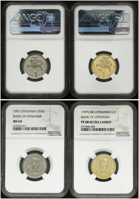 Lithuania 1 Litas 1997 75th Anniversary - Bank of Lithuania. Averse: National ar...