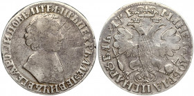 Russia 1 Rouble 1705 МД Peter I (1699-1725). Averse: Bust right. Reverse: Crown above crowned double-headed eagle. Crown is open. Silver. Edge plain. ...