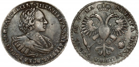 Russia 1 Rouble 1721 Moscow. Peter I the Great (1682-1725). Averse: Laureate bust right. Reverse: Crown above crowned double-headed eagle. 'Portrait w...