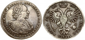Russia 1 Rouble 1721 Peter I (1699-1725). Averse: Laureate bust right. Reverse: Crown above crowned double-headed eagle. 'Portrait with shoulder strap...