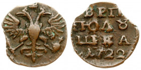 Russia 1 Polushka 1722 Peter I (1699-1725). Averse: Crowned double-headed eagle. Reverse: Value; date. Copper. Edge plain. Bitkin 3712