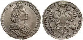 Russia 1 Poltina 1724 Peter I (1699-1725). Averse: Laureate bust right. Reverse: Crown above crowned double-headed eagle. 'Portrait in ancient armour'...
