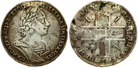 Russia 1 Rouble 1724 Moscow.Peter I (1699-1725). Averse: Laureate bust right. Reverse: Sunburst in center divides date in cruciform with 4 crowns mono...