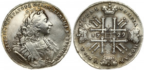 Russia 1 Rouble 1729 Peter II (1727-1729). Averse: Laureate bust right. Reverse: Date in cruciform with 4 crowns monograms in angles. 'Type of 1729'. ...