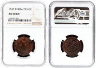 Russia 1 Denga 1747 Elizabeth (1741-1762). Averse: Crowned double-headed eagle. Reverse: Value and date in cartouche. Reverse Legend: DENGA. Edge netl...