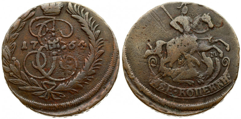 Russia 2 Kopecks 1764 MМ Catherine II (1762-1796). Averse: Crowned monogram divi...