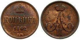 Russia 1 Kopeck 1862 BM Warsaw Mint. Alexander II (1854-1881). Averse: Crowned monogram. Reverse: Crown above value and date. Wide monogram. Copper. E...