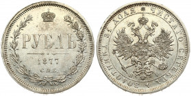 Russia 1 Rouble 1877 СПБ-НI St. Petersburg. Alexander II (1854-1881). Averse: Crowned double headed imperial eagle. Reverse: Value date within wreath....