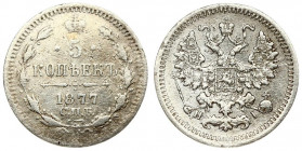 Russia 5 Kopecks 1877 СПБ-HI St. Petersburg. Alexander II (1854-1881). Averse: Crowned double-headed imperial eagle. Reverse: Crown above date and val...