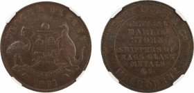 Australia 1861, Penny Token, Robert Hyde & Co. Melbourne. Graded AU 55 Brown by NGC. KM-*Tn 133