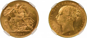 Australia 1887 M (Au) 1 Sovereign, Young head and St George, Graded MS 63 by NGC
S-3857 C
0.2354 oz net