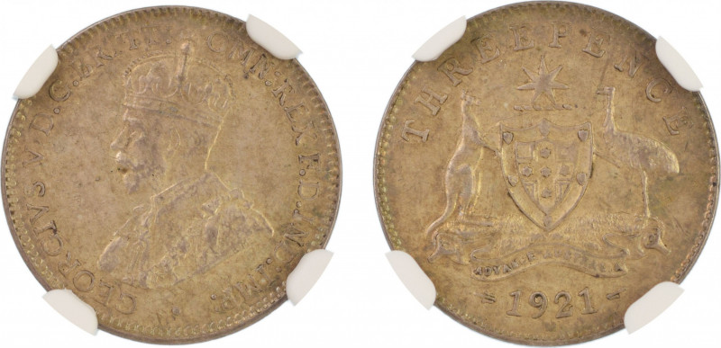 Australia 1921M, 3 Pence. Graded MS 63 by NGC. KM-24