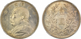 China, Republic YR3(1914), $1 Dollar. Graded UNC Details (Chopmarked) by NGC. L&M-63/ Y*329.6