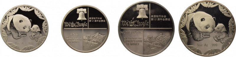 China 2012, 2 proof silver Panda medals issued by China Great Wall Investments L...