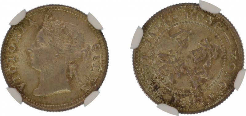 Hong Kong, British Administration Ag 5 Cents 1897.KM 5. NGC Graded MS 65. Shimme...