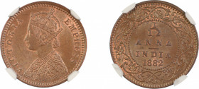 India, British 1882(C), 1/12 Anna . Graded MS 65 Brown by NGC - the highest graded.KM483