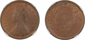 India, British 1862(C), 1/2 Pice . Graded MS 64 Brown by NGC - No coin graded higher.KM 466