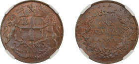 India, British 1858, 1/4 Anna . Graded MS 65 Brown by NGC - Only one coin graded higher.KM 463.2