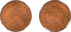 India, British 1880(C), 1/4 Anna . Graded MS 64 Red Brown by NGC. KM 486