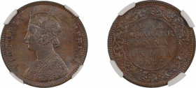 India, British 1882(B), 1/4 Anna . Graded MS 62 Brown by NGC - Only one coin graded higher.KM 486