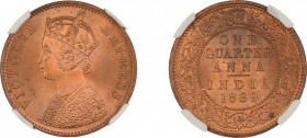India, British 1889(C), 1/4 Anna . Graded MS 65 Red Brown by NGC - only two coins graded higher.KM 486