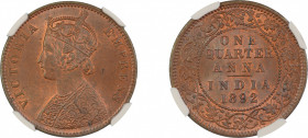India, British 1892(C), 1/4 Anna . Graded MS 64 Red Brown by NGC - No coin graded higher.KM 486