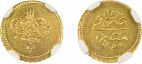Egypt AH1255//18, 5 Qirsh Gold. Graded MS 64 by NGC. - only three coins graded higher.KM-230.43 grams/ .012 Oz net