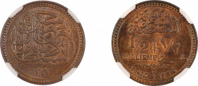 Egypt AH 1335 / 1917 (Cu) 1/2 Millieme, Occupation Coinage (KM 312) 
Graded MS 65 Brown by NGC