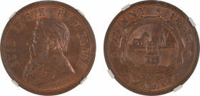 South Africa 1898, Penny. Graded MS 65 Red Brown by NGC. KM 2