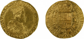 Spanish Netherlands 1639, 2 Souverain d'or in AU Details condition; cleaned Mint mark: Hand KM-74.1 11.1 gr