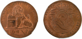 Belgium 1842, 5 Centimes, PCGS graded MS64 BrownKM-5.1