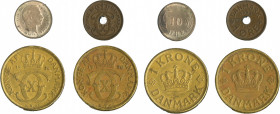 Denmark, 4 coin lot : 
10 ore 1884 CS, in VG condition
1 ore 1926 HCN, in VF condition
1 Krone 1936 (2x) in AVF condition