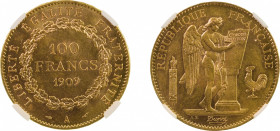 France 1909 A (Au) 100 Francs, Graded MS 61 by NGC
KM-832 
0.9334 oz net