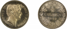 Germany. Bavaria 1867, 1/2 Gulden, in UNC condition KM-882