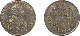 Germany, Prussia 1751 A, 1/6 Thaler, in near VF-EF Details condition with some cleaning KM-251