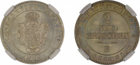 Germany, German States 1863 B, 2Ng, Saxony. Graded MS 66 by NGC. - Only one coin graded higher.Km 1220