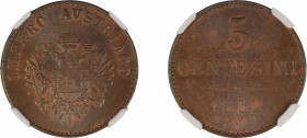 Italy, Italian States 1852M, 5Cent, Lombardy-Venetia. Graded MS 64 Brown by NGC. - only two coins graded higher.C 31.1